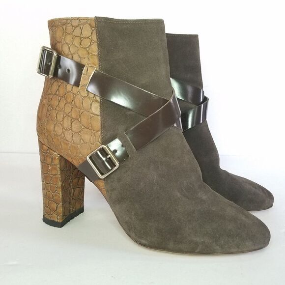 Prezioso Italian Nappa Leather Sued Alligator Strappy Buckle Block Heel Bootie 9 - Picture 5 of 16